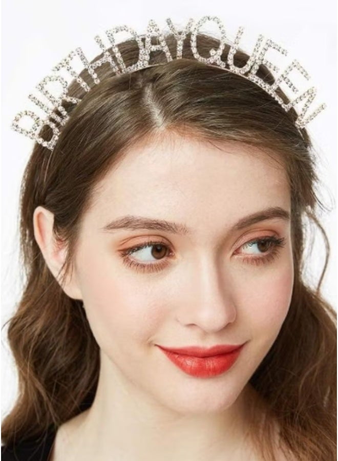Birthday Queen Sash and Rhinestone Headband Set, Girl's Birthday Crown, Rose Gold Glitter Birthday Sash and Headband, Birthday Party Gift for Ladies - Image 3